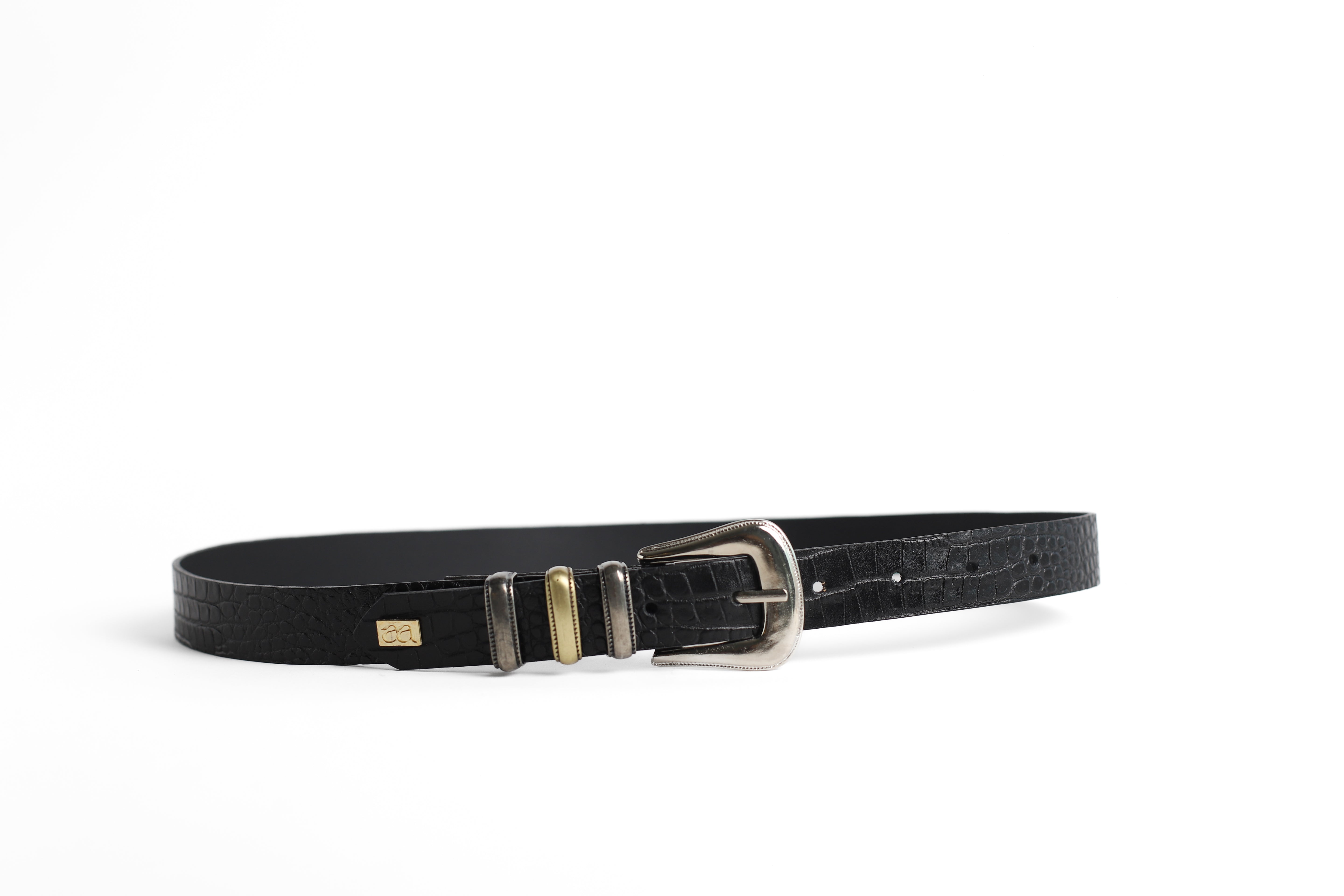 CINTURON CROCO TRIPLE NEGRO
