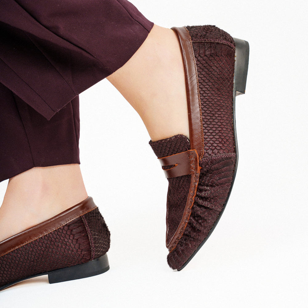 MOCASIN LEDA PELO BURGUNDY